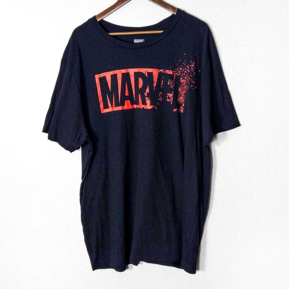 Marvel Logo Graphic T Shirt Navy Size 3XLT Streetwear Grunge Oversized